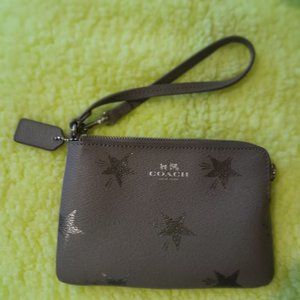 COACH GREYSILVER STARS COIN PURSE WRISTLET